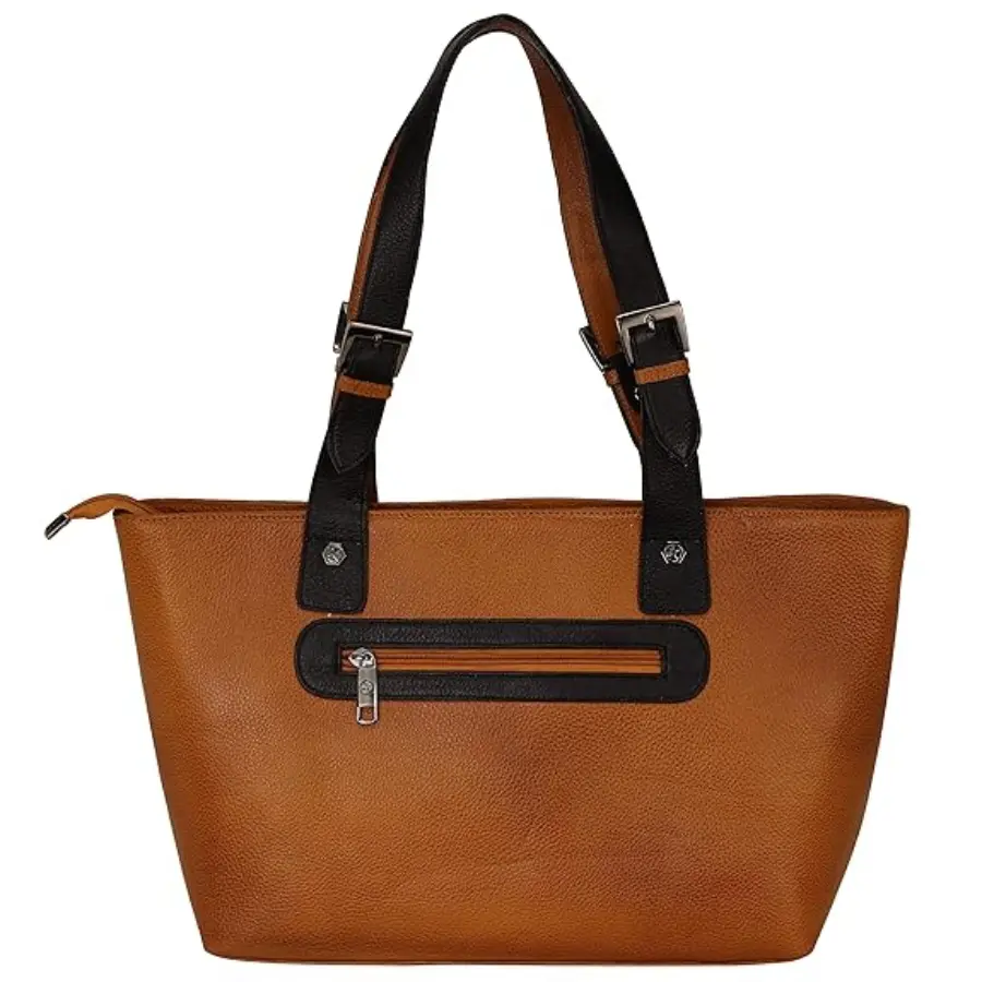 Thumbnail: Elegant Tan and Black Leather Tote Bag