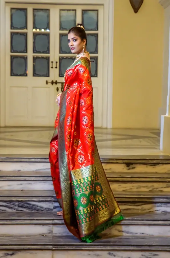 Thumbnail: Women's Red Patola Woven Silk Saree