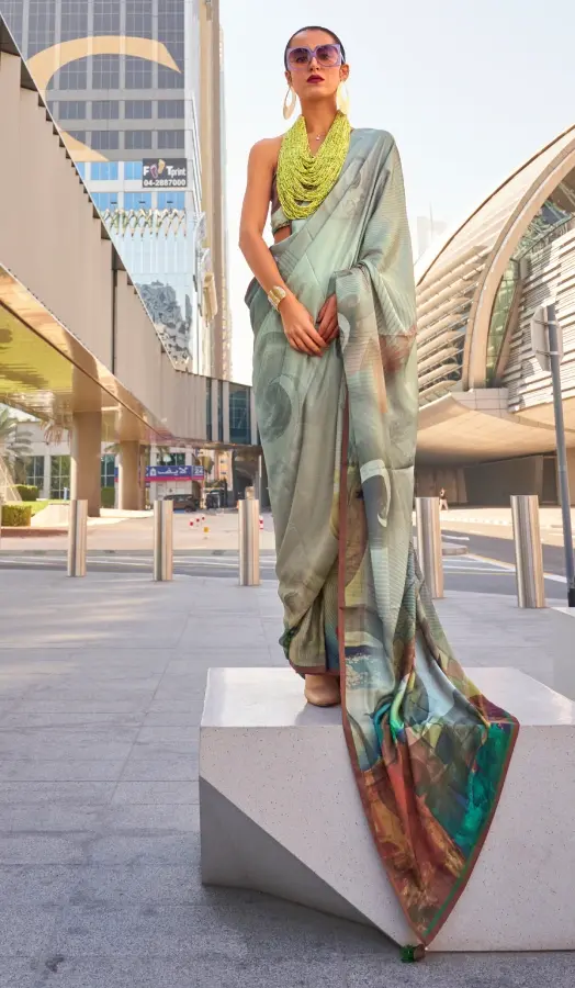 Shining Silver Soft Satin Silk Sarees