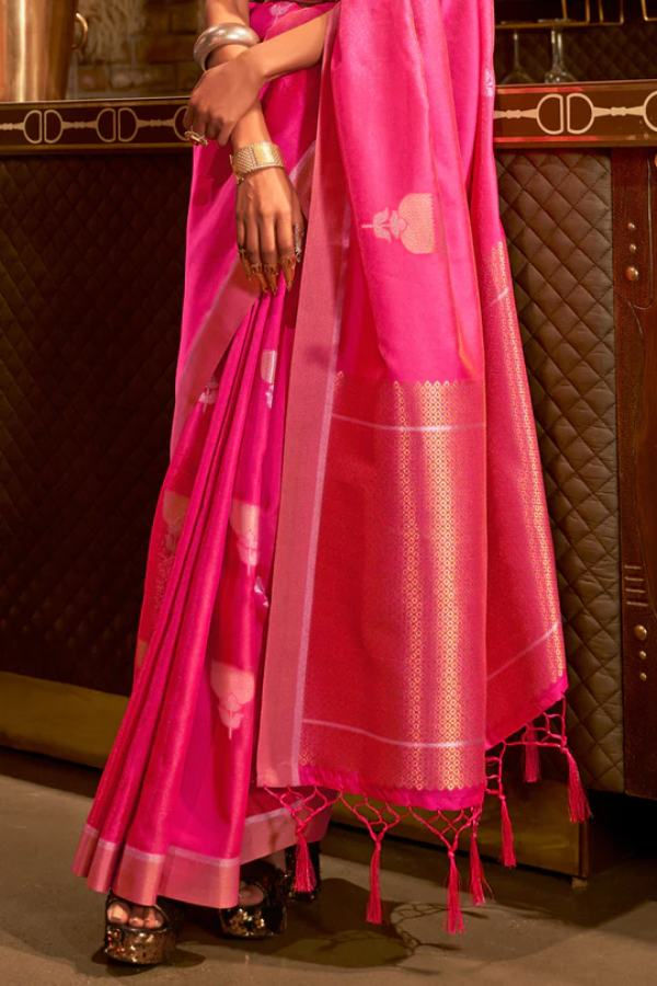 Thumbnail: Pink Zari Woven Banarasi Silk Saree