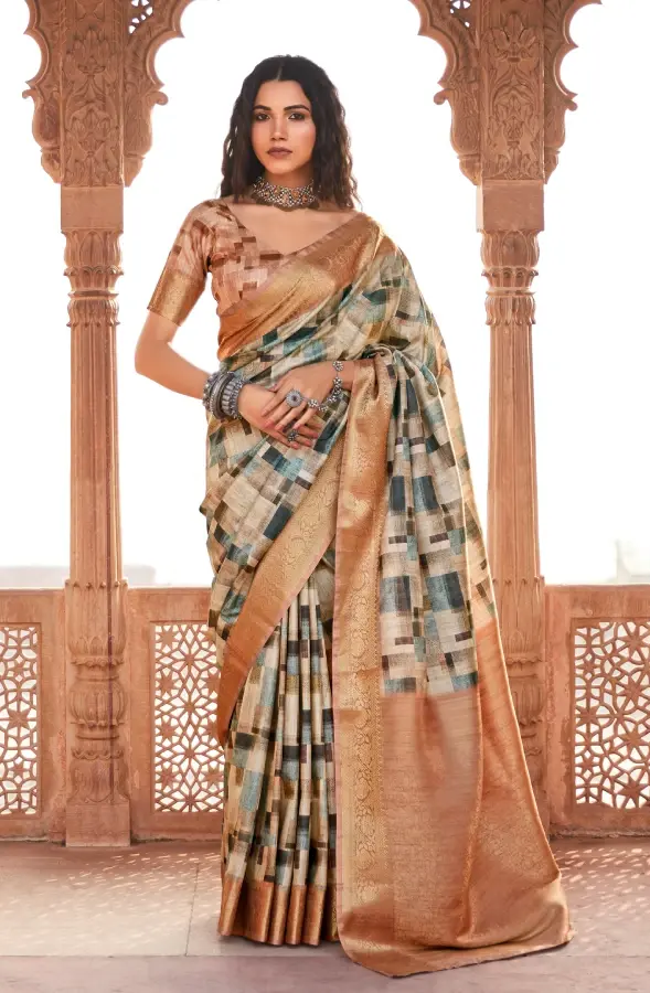 Women's Brown Silk Handloom Weaving Saree