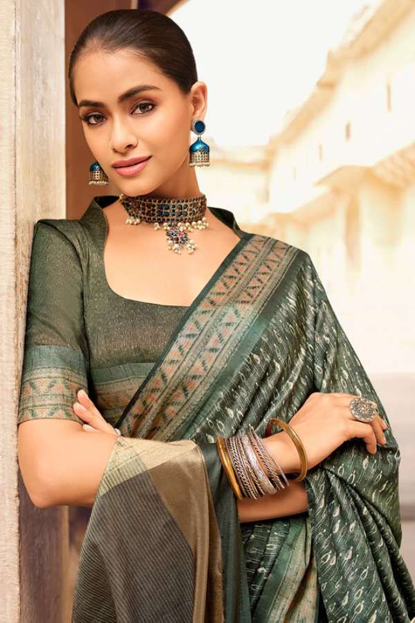 Thumbnail: DARK GREY DESIGNER DIGITAL PRINT SILK SAREE