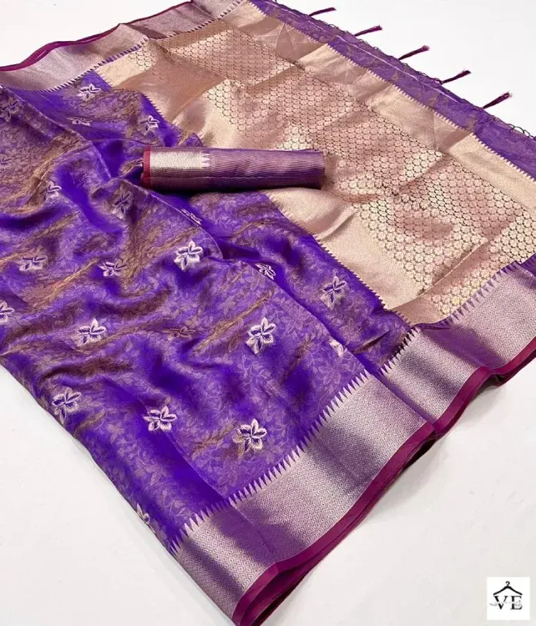 Thumbnail: Purple Dual Tone Banarasi Organza Silk