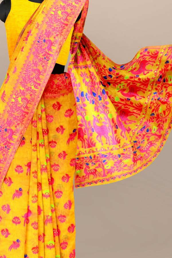 Thumbnail: Yellow Dhakai jamdani saree soft Handloom Saree