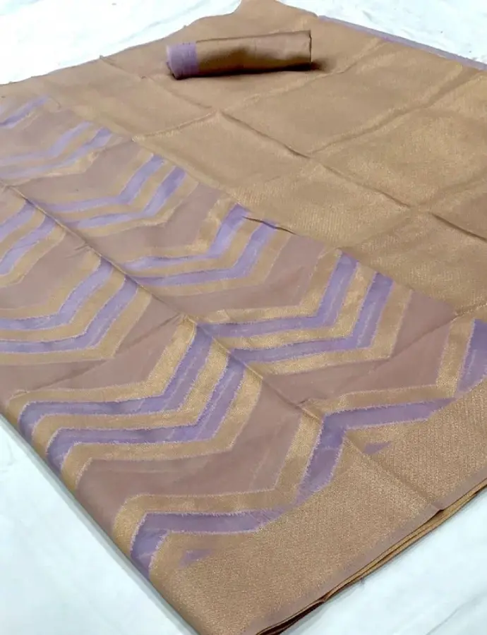 Thumbnail: Women's Mauve Lehariya Organza Zari Saree