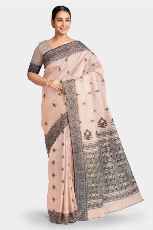 Thumbnail: Light Brown Cotton Khadi Kota Jamdani soft Handloom Saree