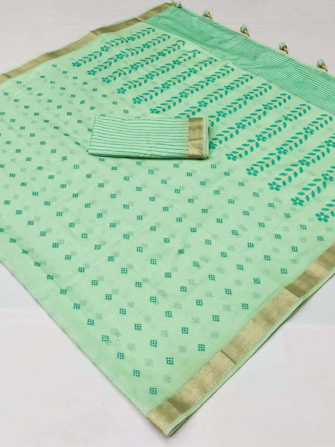 Thumbnail: Women's Sea Green Linen Handloom Weaving Saree