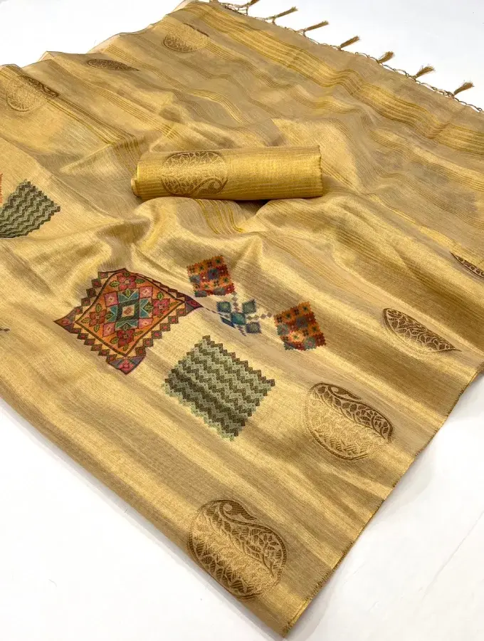 Thumbnail: Women's Printed Handloom Zari Tissue Silk Saree