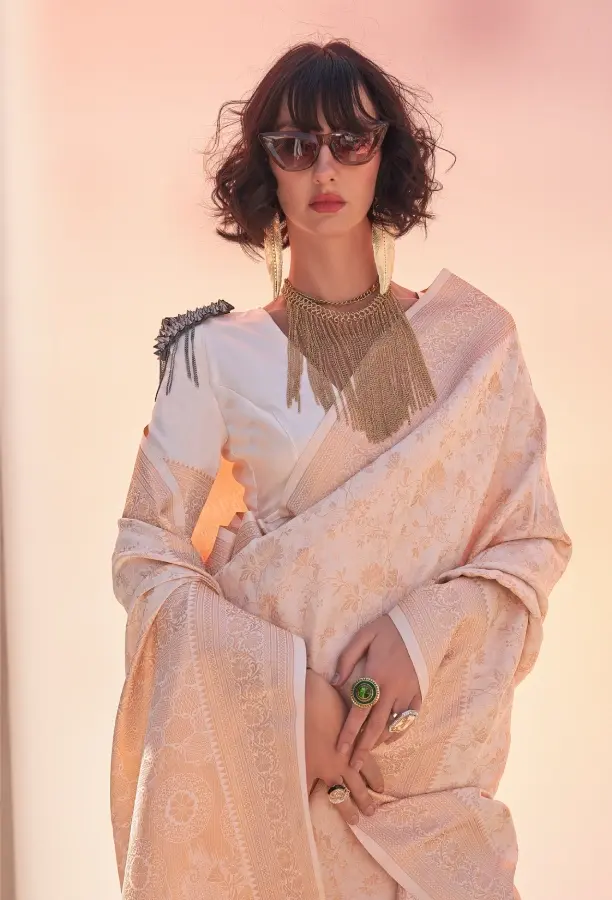 Thumbnail: Cream Zari Woven Handloom Silk Saree