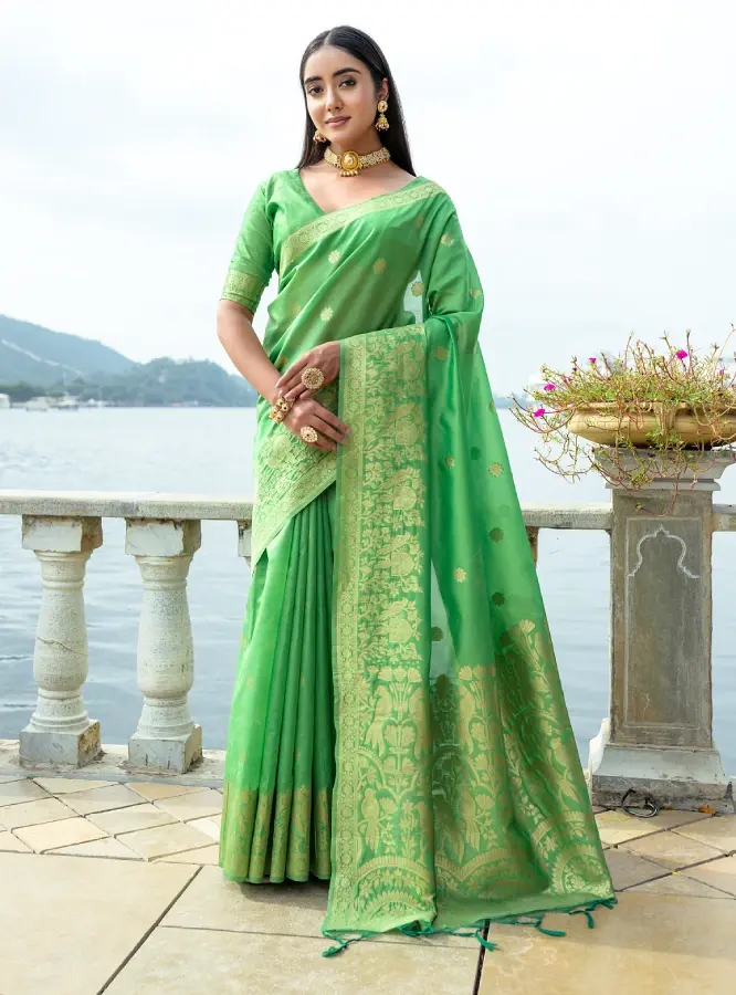 Women's Light Green Woven Soft Silk Saree
