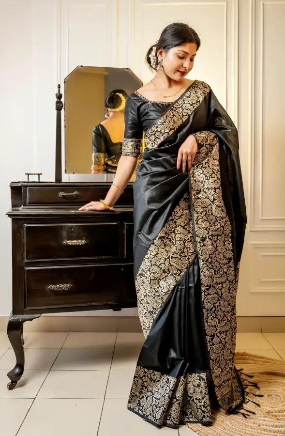 Black Zari Bhagalpuri Handloom Silk Saree
