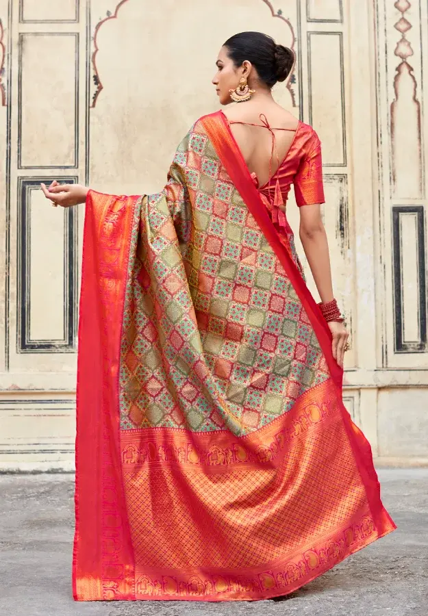 Thumbnail: Red and Beige Banarasi Soft Silk Saree With Brocade Blouse