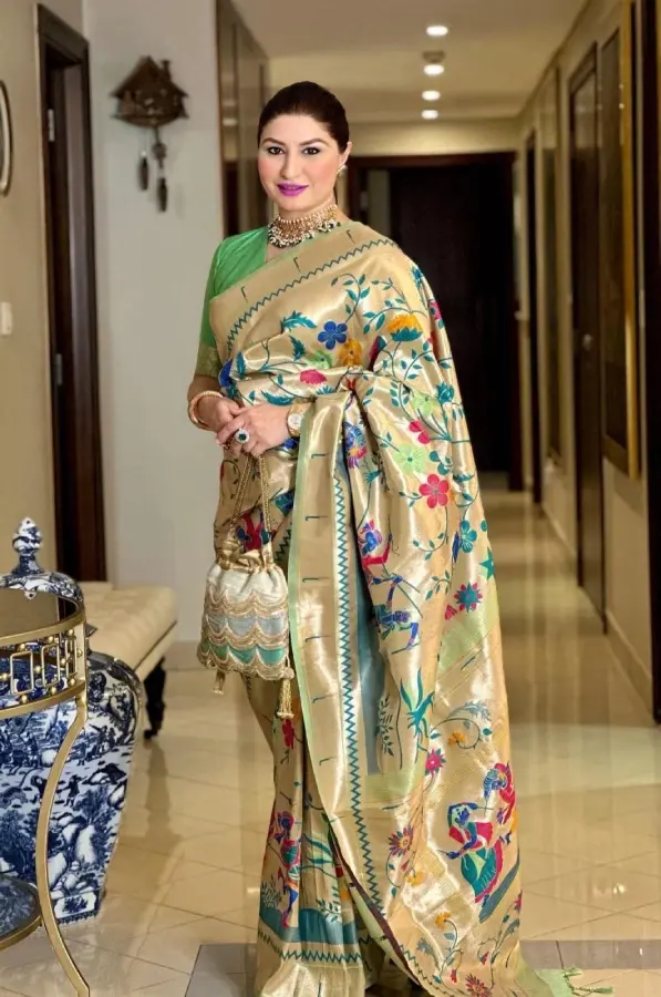 Thumbnail: Light Green Paithani with Meena Zari Weaving Silk Saree