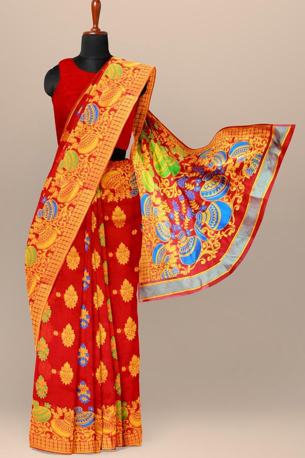 Thumbnail: Red Dhakai jamdani saree soft Handloom Saree