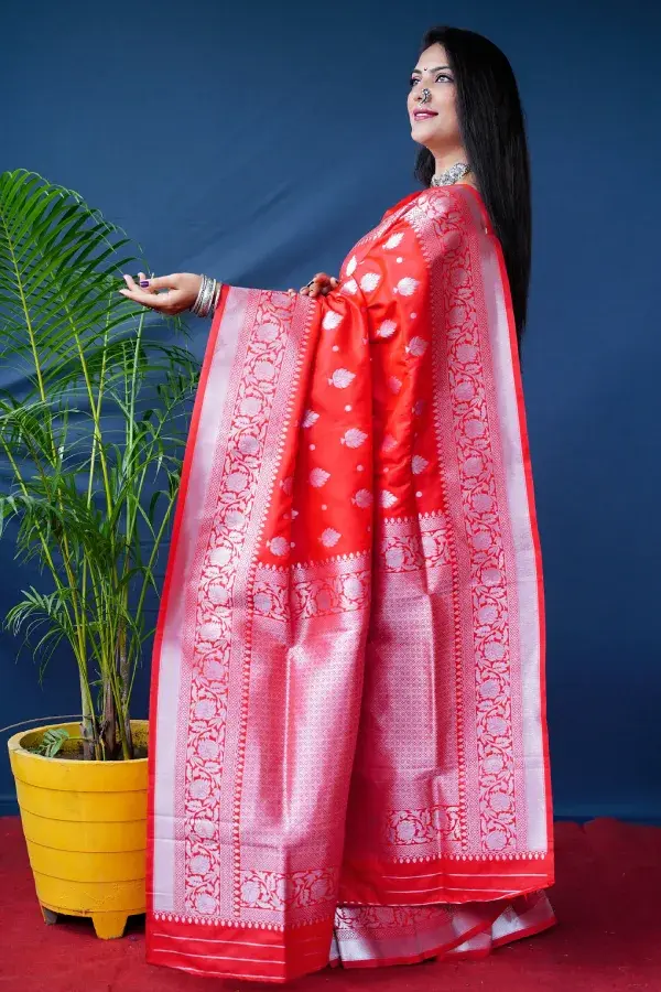 Women's Red Soft Banarasi Silk Zari Woven Saree with Blouse