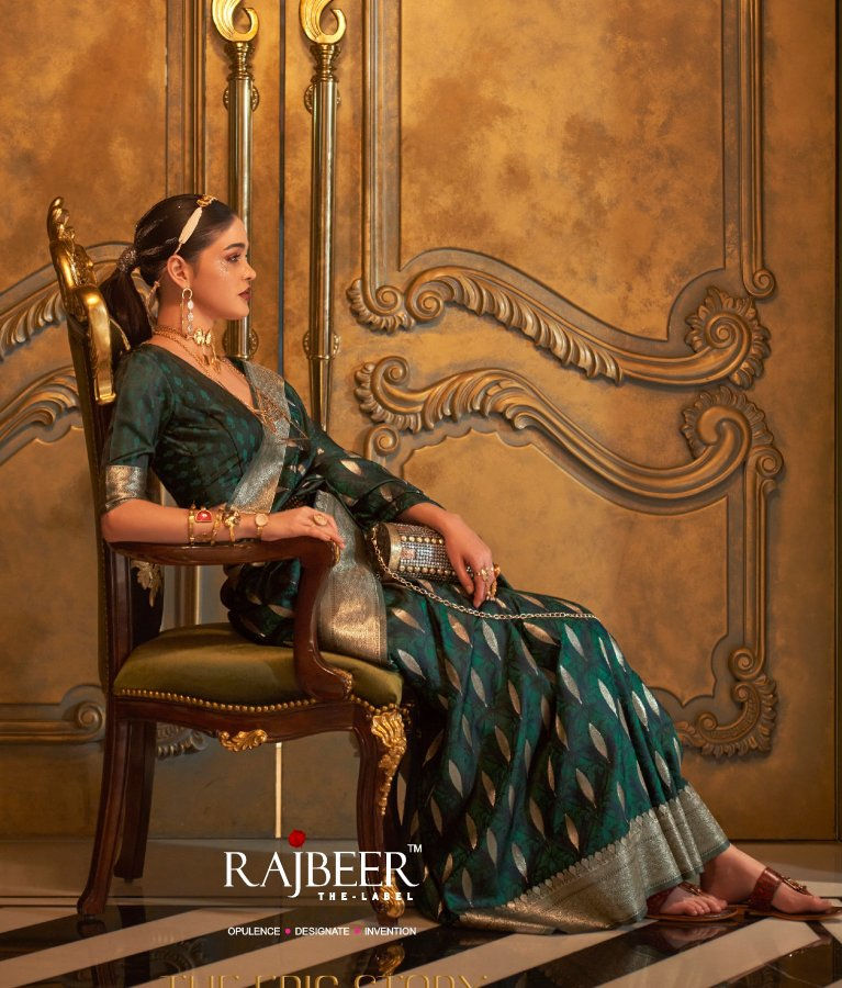 Thumbnail: Women's Green Satin Silk Banarasi weaving Saree