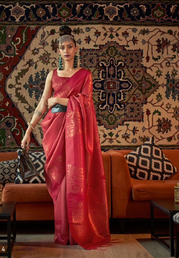 Women's Red Soft Silk Kanjivaram Woven Designer Bordered Saree