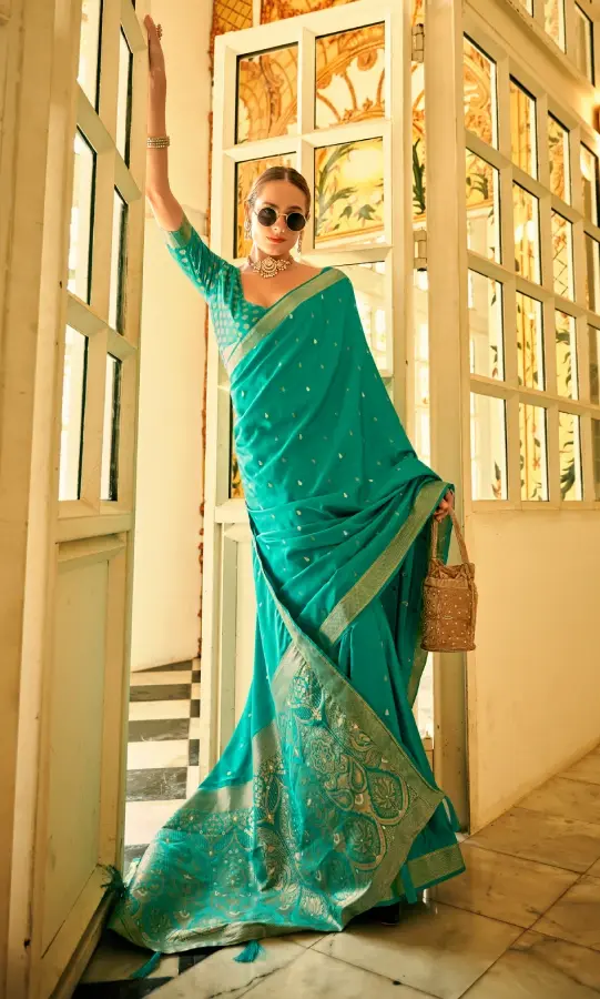 Sea Green Exquisite Weaving Banarasi Satin Silk Saree