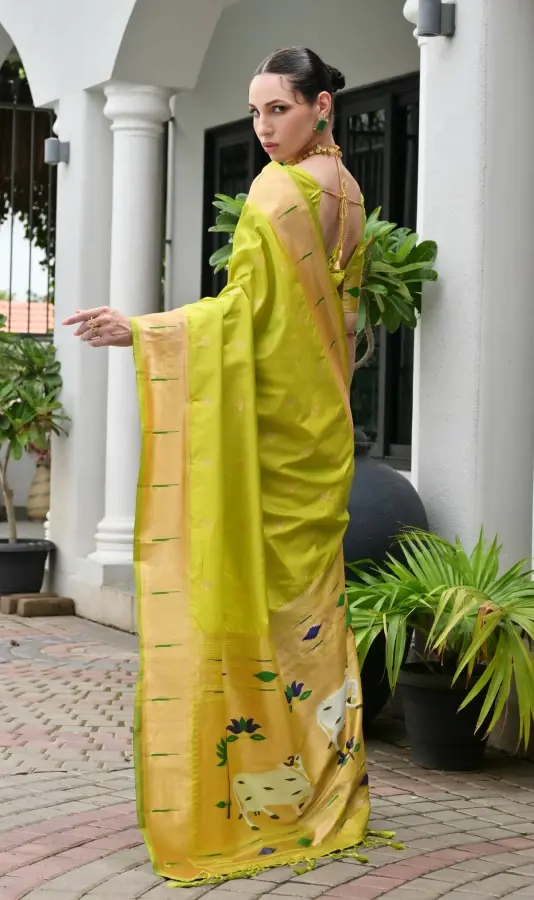 Thumbnail: Mehendi Green Paithani Silk Saree Meenakari Pichwai Pallu & Zari Woven Border
