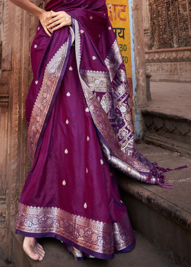 Thumbnail: Purple Woven Banarasi Satin Silk Saree