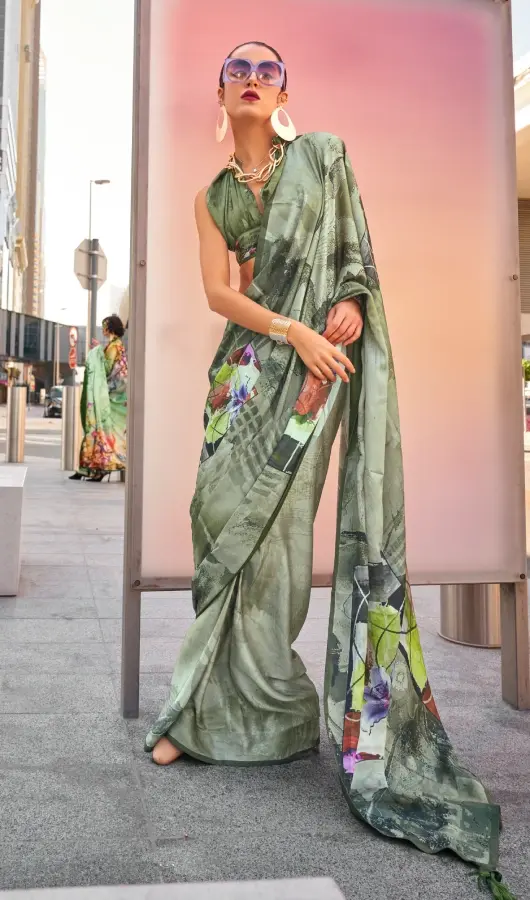 Smoky Grey Soft Satin Silk Sarees