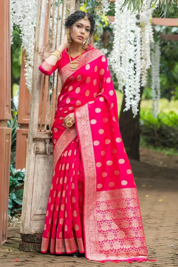 Gorgeous Pink Weaving Work Banarasi Silk Saree