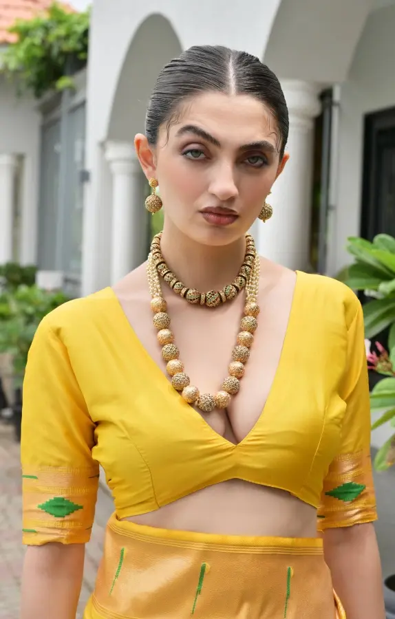Thumbnail: Yellow Paithani Silk Saree Meenakari Pichwai Pallu & Zari Woven Munia Border