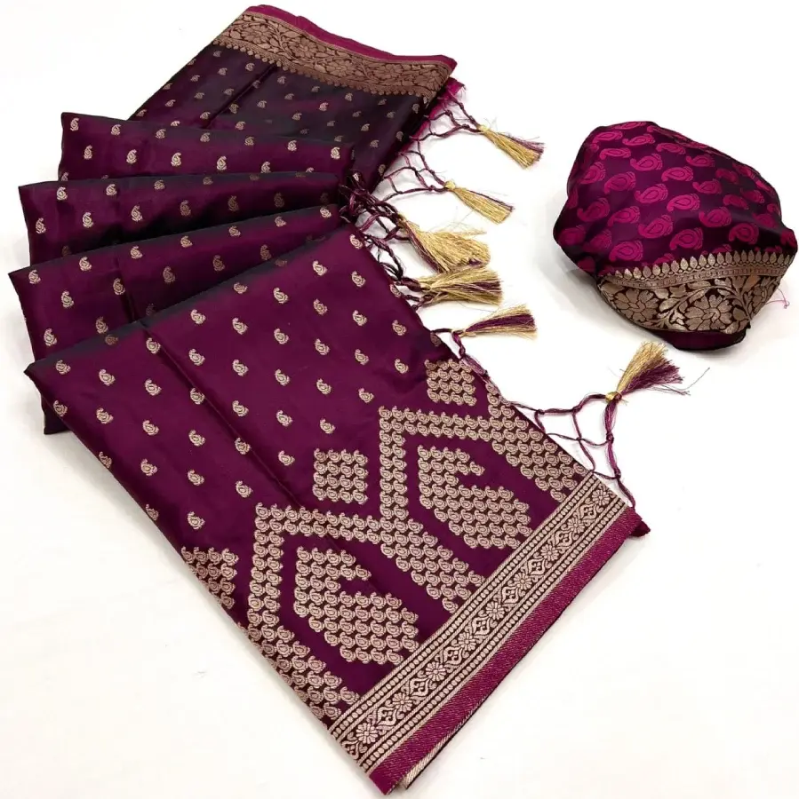 Pure Handloom Satin Silk Saree With Paisley And Zari Weaving