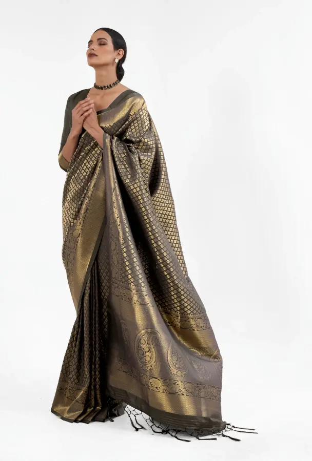 Black Kanjeevaram Handloom Silk Saree