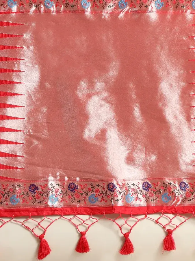 Thumbnail: Women's Red Meenakari Zari Woven Paithani Silk Saree