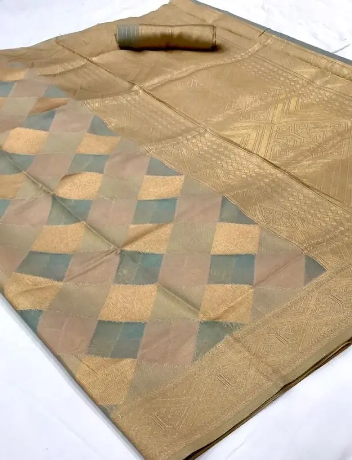 Thumbnail: Women's Grey Lehariya Organza Zari Saree