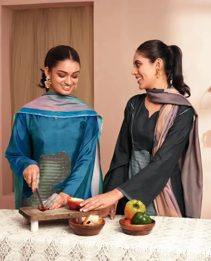 Thumbnail: Beautiful Black  with Handwork & Digital Print Dupatta Unstitched Muslin Suit