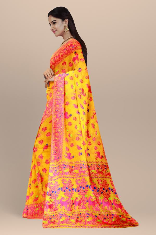 Thumbnail: Yellow Dhakai jamdani saree soft Handloom Saree