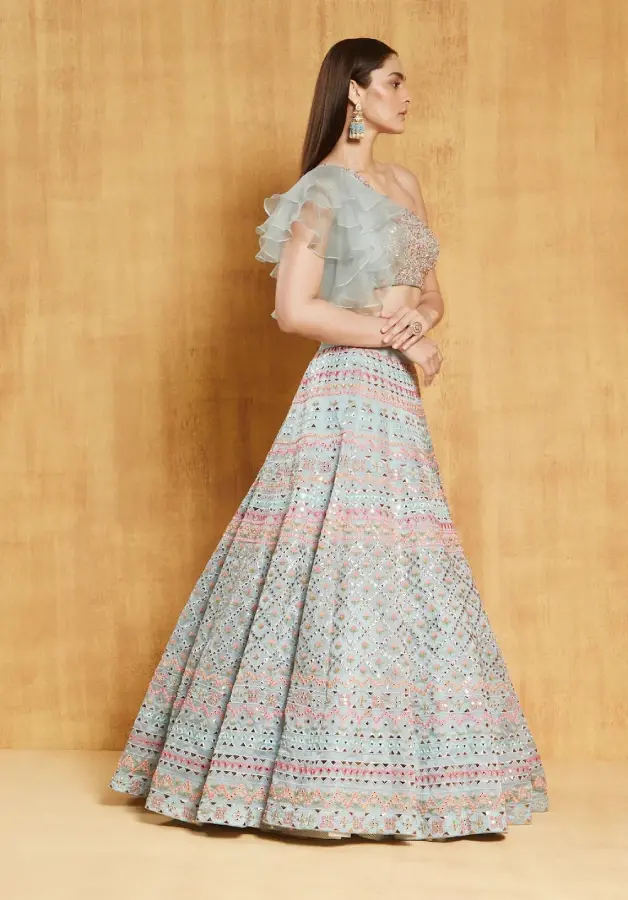 Thumbnail: Organza Lehenga in Sky Blue: A Timeless Blend of Elegance and Charm