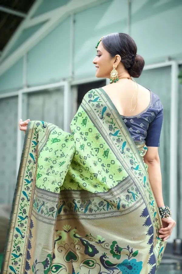 Thumbnail: Pista Green Paithani Patola Silk Saree