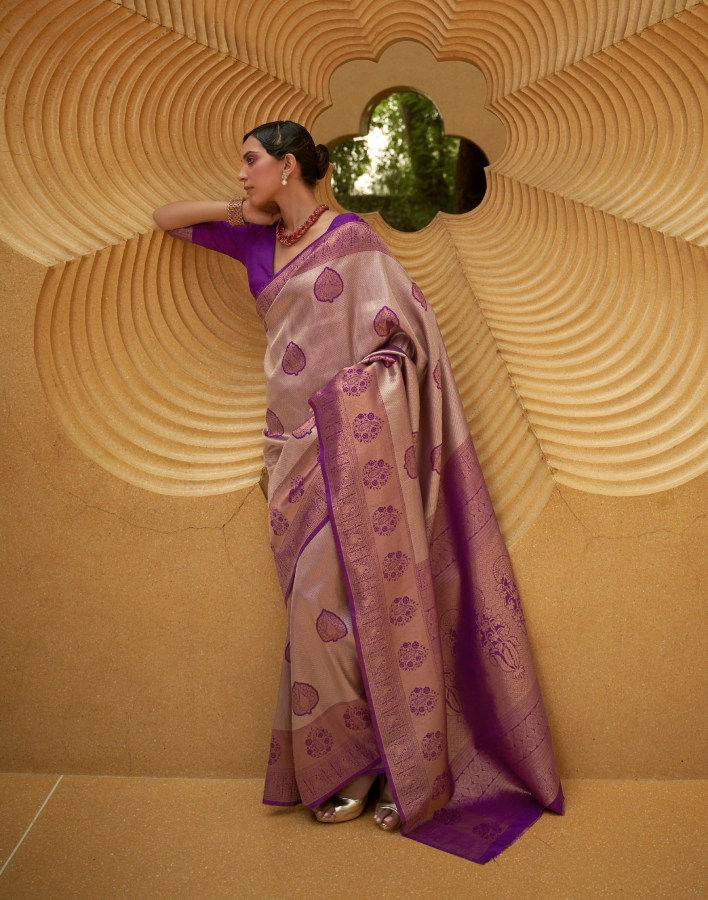 Women's Purple Woven Banarasi Satin Silk Saree