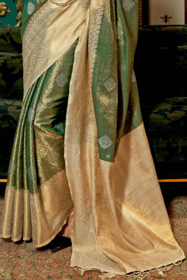 Thumbnail: Mint Green Kanjivaram  Silk Saree