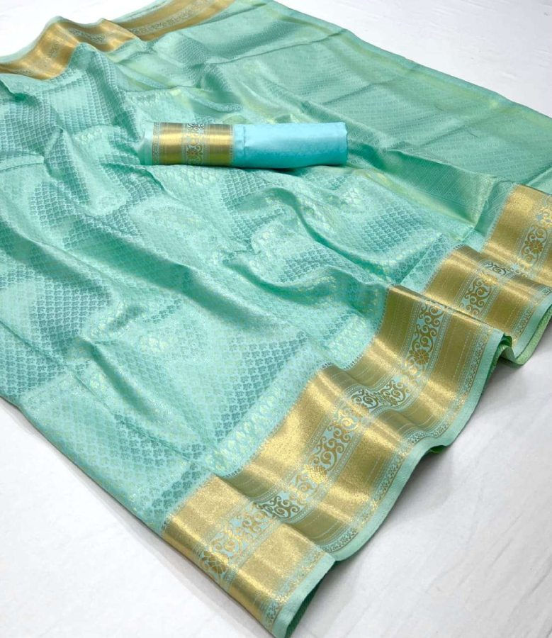 Thumbnail: Women's Mint Green Kanjivaram Silk Saree