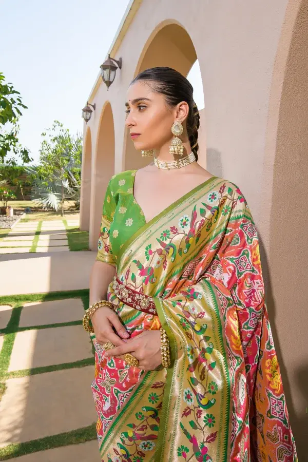Thumbnail: Peach Woven Paithani Meena Silk Saree