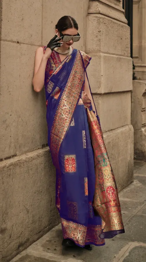 Women's Blue Kashmiri Modal Handloom Saree