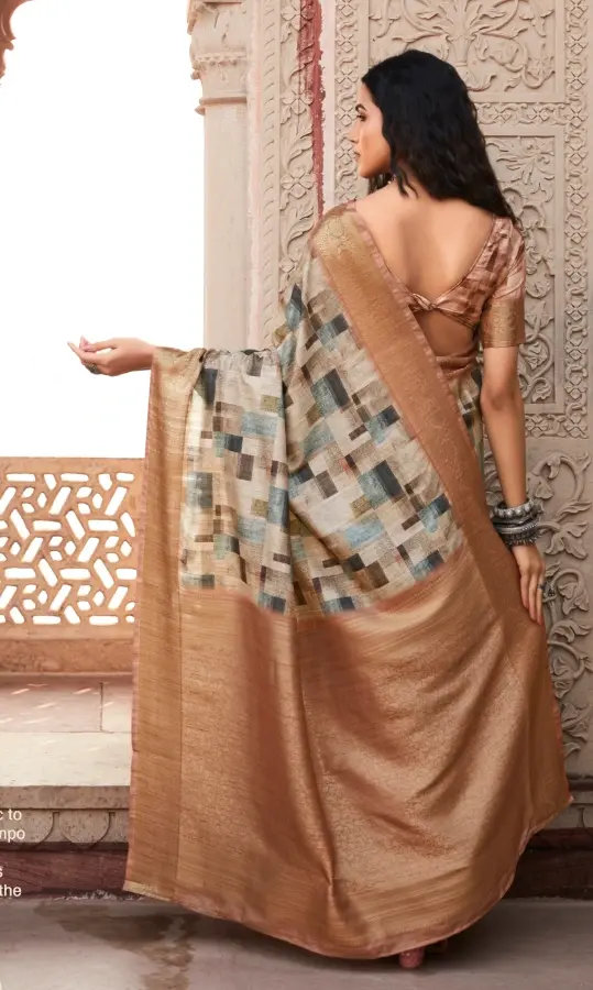Thumbnail: Women's Brown Silk Handloom Weaving Saree