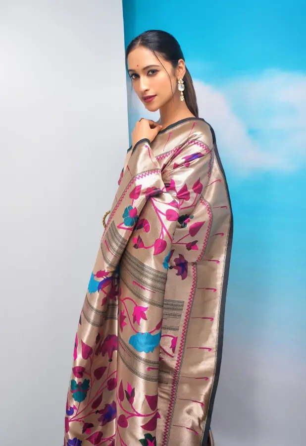 Thumbnail: Green Paithani Saree With Fancy Meena Zari Weaving Silk Saree