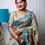 Thumbnail: Women's Beige and Teal Blue Handloom Tussar Silk Saree