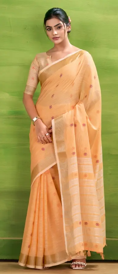 Rose Orange Woven Linen Saree