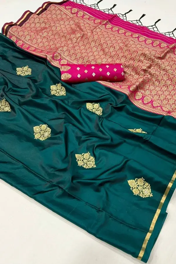 Thumbnail: Pine Green Satin Dual Tone Silk Saree