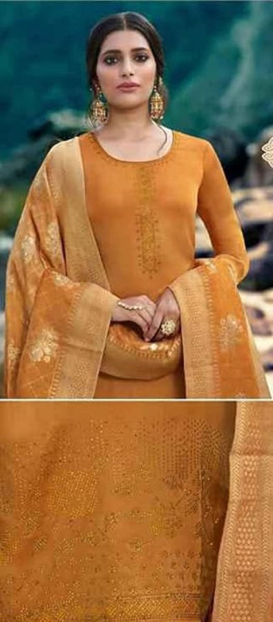 Thumbnail: Women's Yellow Georgette Salwar Kameez With Silk Dupatta