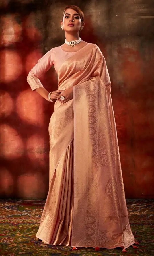 Peach Woven Kanjivaram Silk Saree