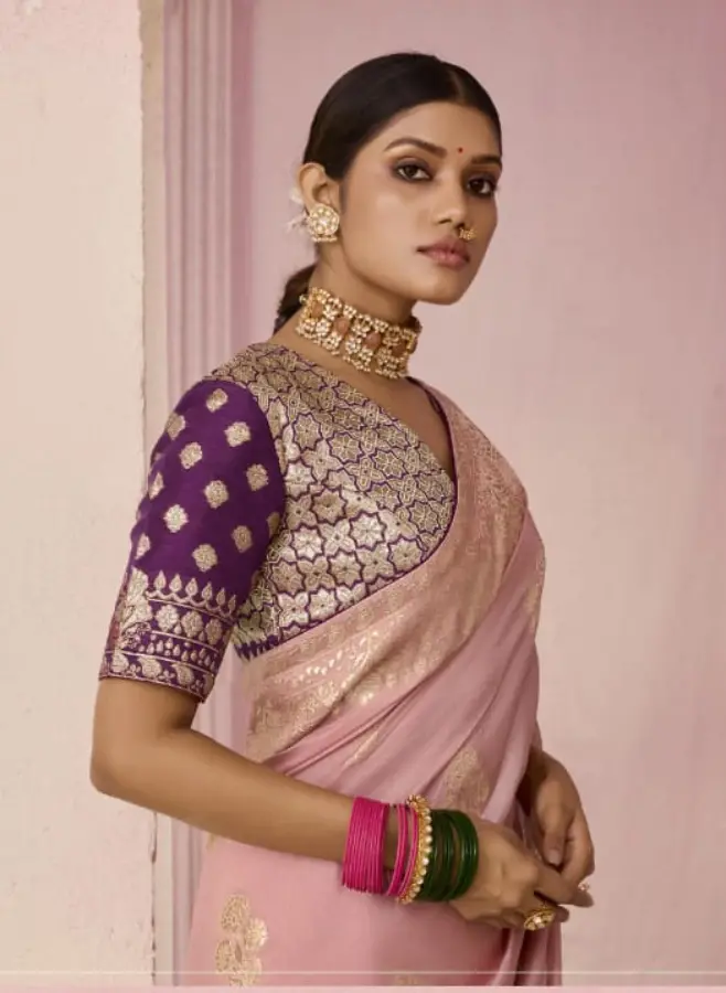Thumbnail: Exquisite Peach Dola Viscose Silk - Flower Pattern Weaving