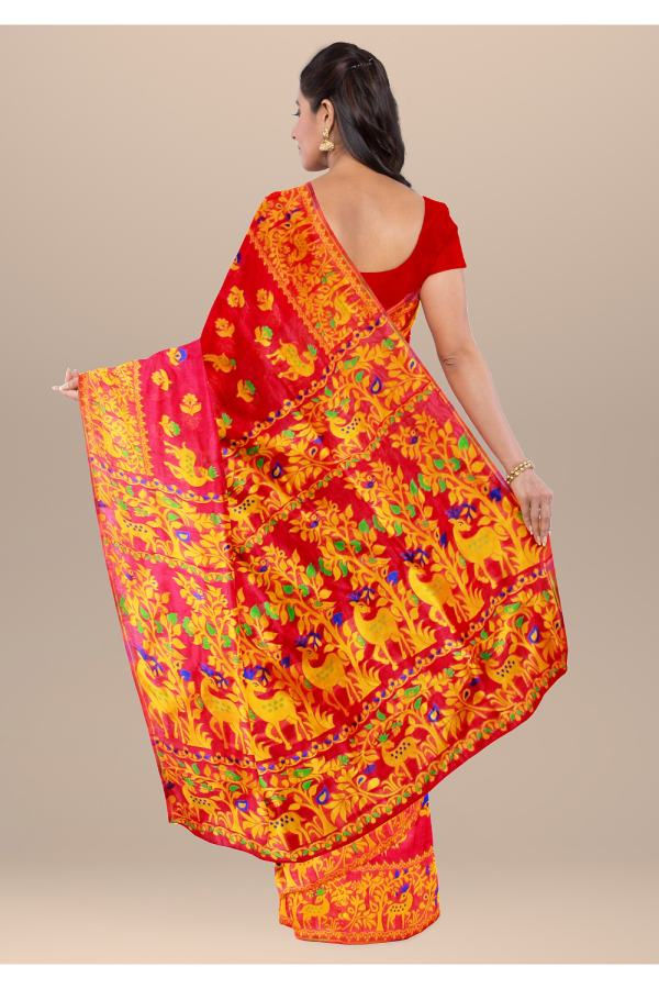 Thumbnail: Chili Red Dhakai jamdani saree soft Handloom Saree