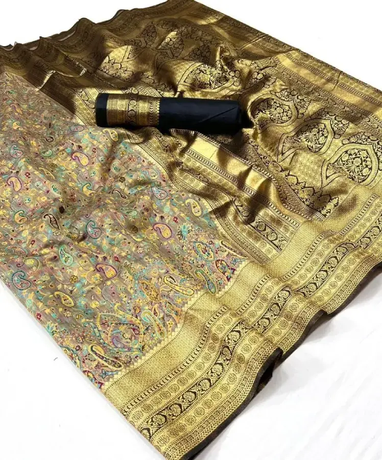 Thumbnail: Grey Kashmiri Chaap Handloom Weaving Saree
